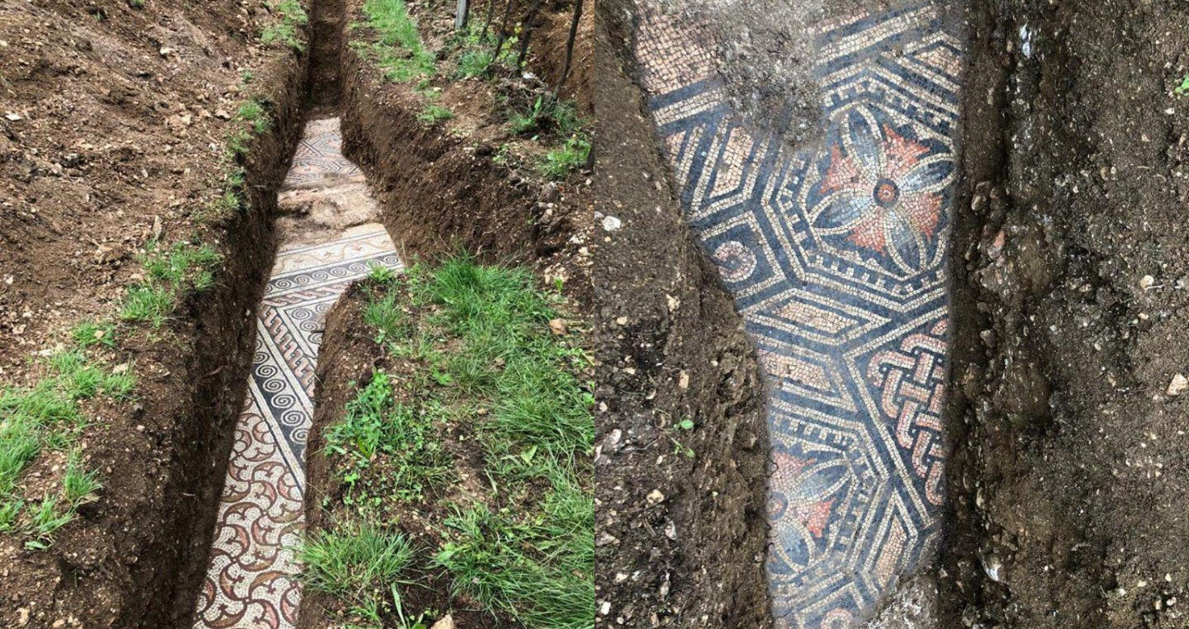 Perfectly preserved ancient Roman mosaic floor unearthed beneath Italian vineyard