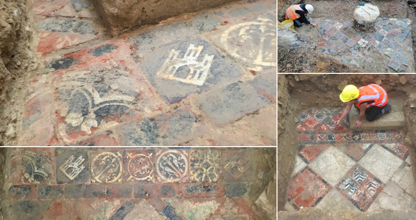 Beautiful medieval tiled floor found in middle of Gloucester