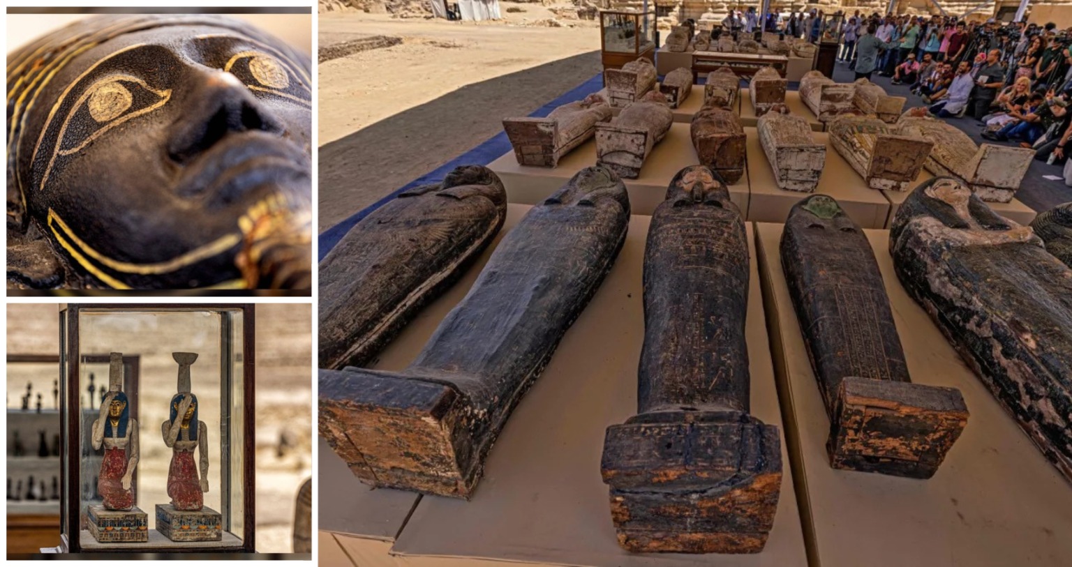 Hundreds of ancient Egyptian sarcophagi, cat mummies and gold-leafed statues unearthed at necropolis