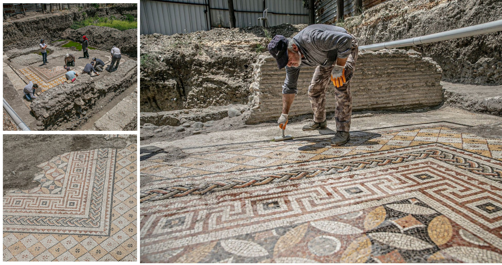 In southern Turkey, the remains of a Roman villa whose floor was decorated with geometrically patterned mosaics were unearthed during construction