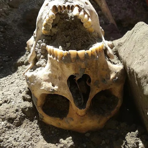 Shocking archaeologists: Giant skull suddenly revealed after earthquake and torrential rain