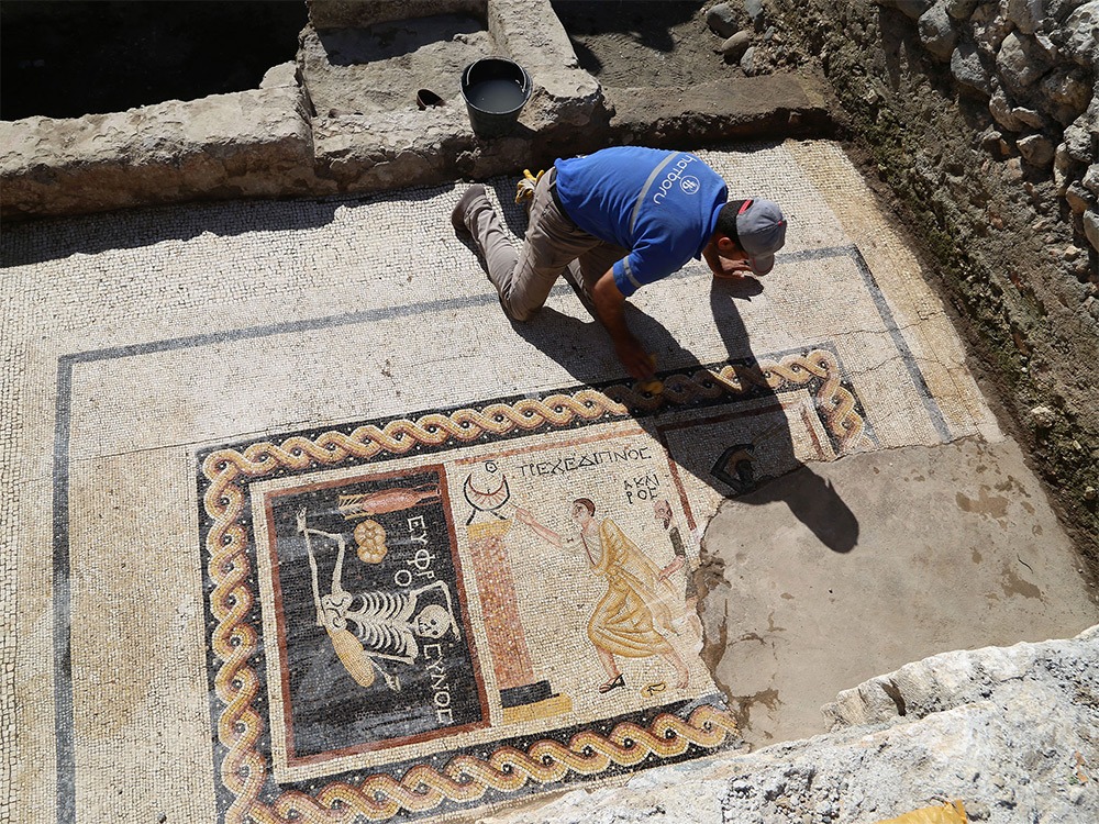 Ancient Skeleton Mosaic Uncovered in Turkey Reads “Be Cheerful and Live Your Life”